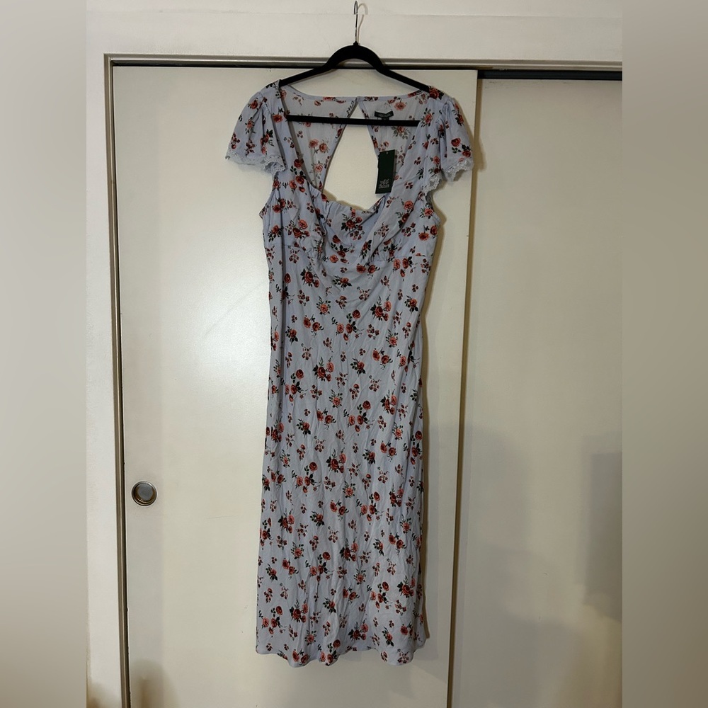 Wild Fable Blue Floral Dress with Lace Trim